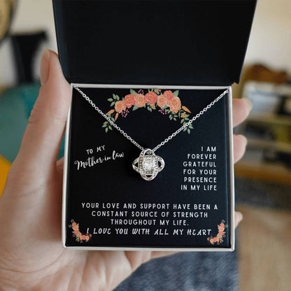 Mother In Law Gift Necklace - Love Knot - Forever Grateful Black Card