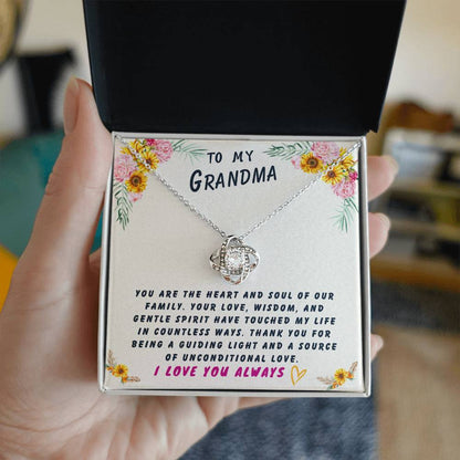Grandmother Gift Necklace - Love Knot - Sun Flower Beige Card