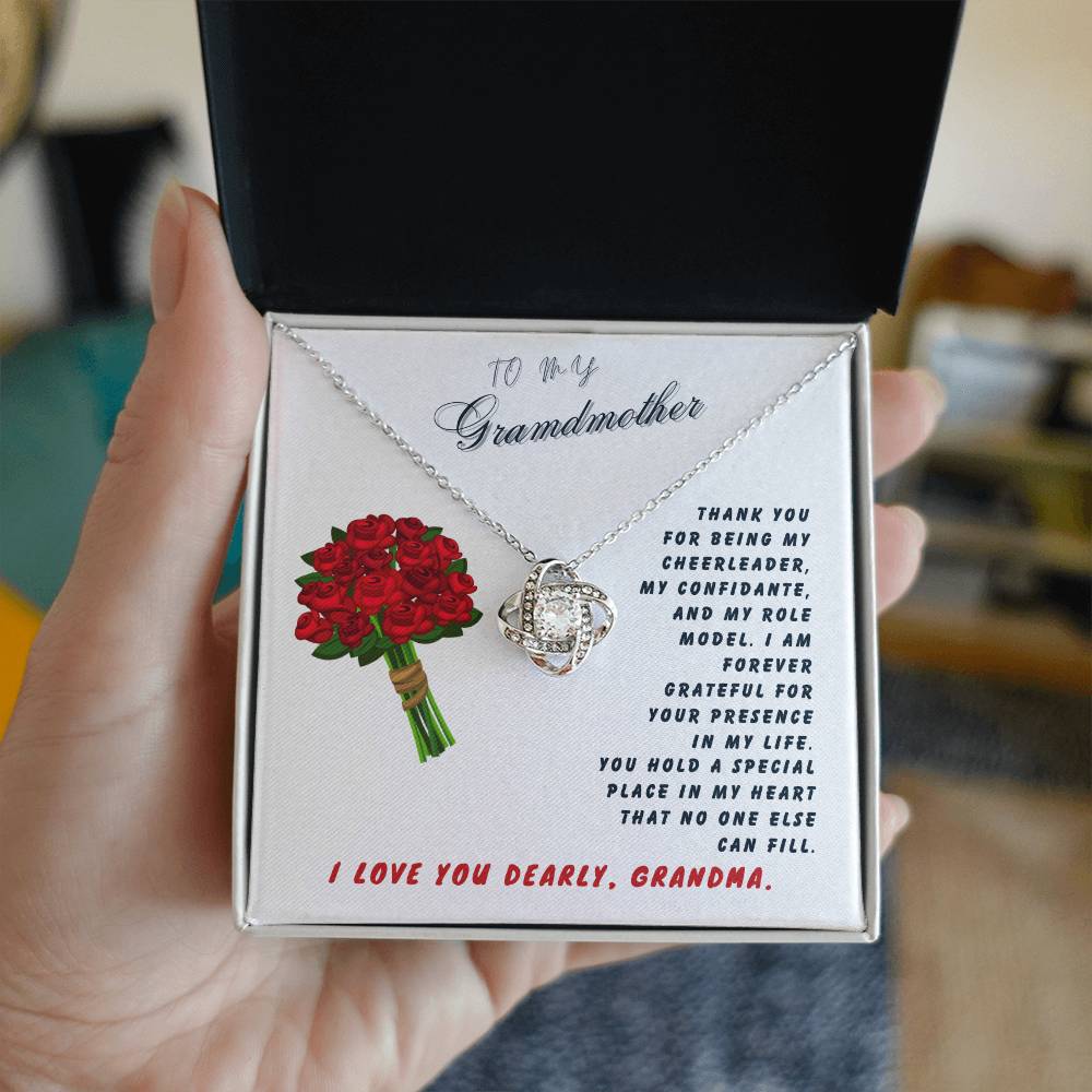 Grandmother Gift Necklace - Love Knot - Roses White Card