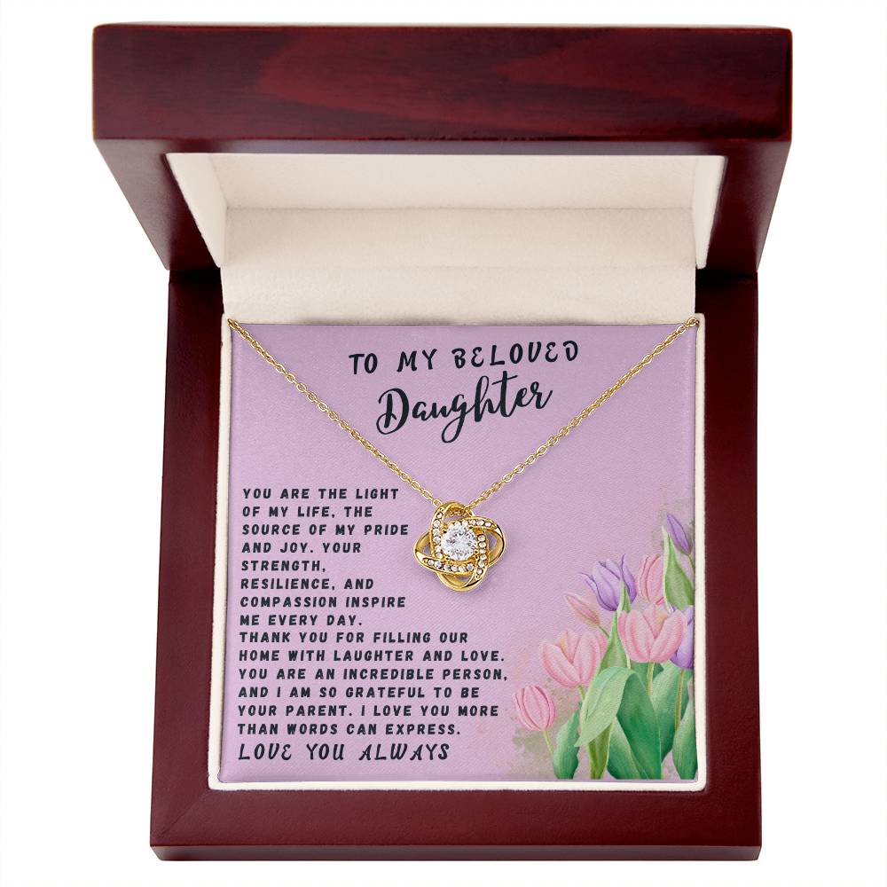 Daughter Gift Necklace - Love Knot - Light Of My Life Lavender Card