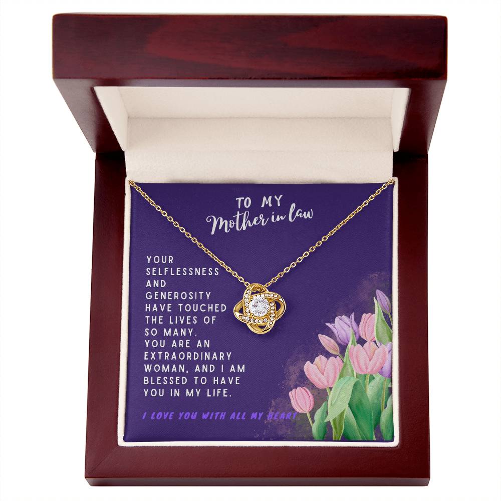 Mother In Law Gift Necklace - Love Knot - Tulips Purple Card