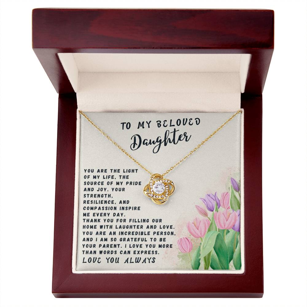 Daughter Gift Necklace - Love Knot - Light Of My Life Cream Card