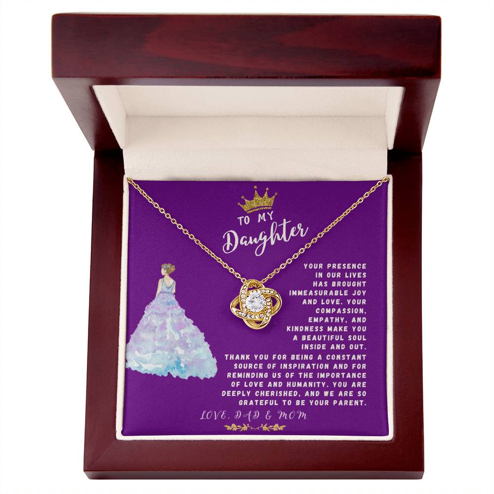 Daughter Gift Necklace - Love Knot - Brought Immeasurable Joy Purple Card