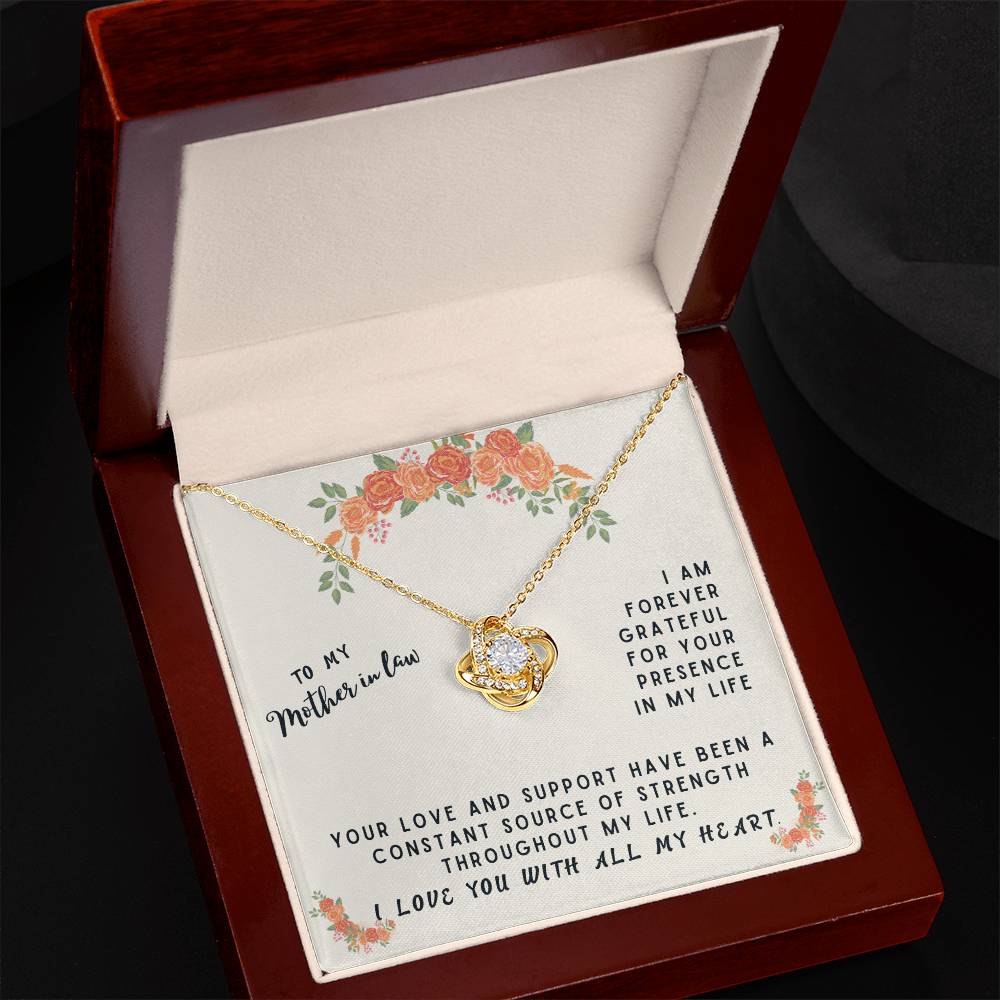 Mother In Law Gift Necklace - Love Knot - Forever Grateful Beige Card