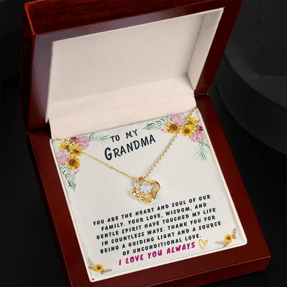 Grandmother Gift Necklace - Love Knot - Sun Flower Beige Card