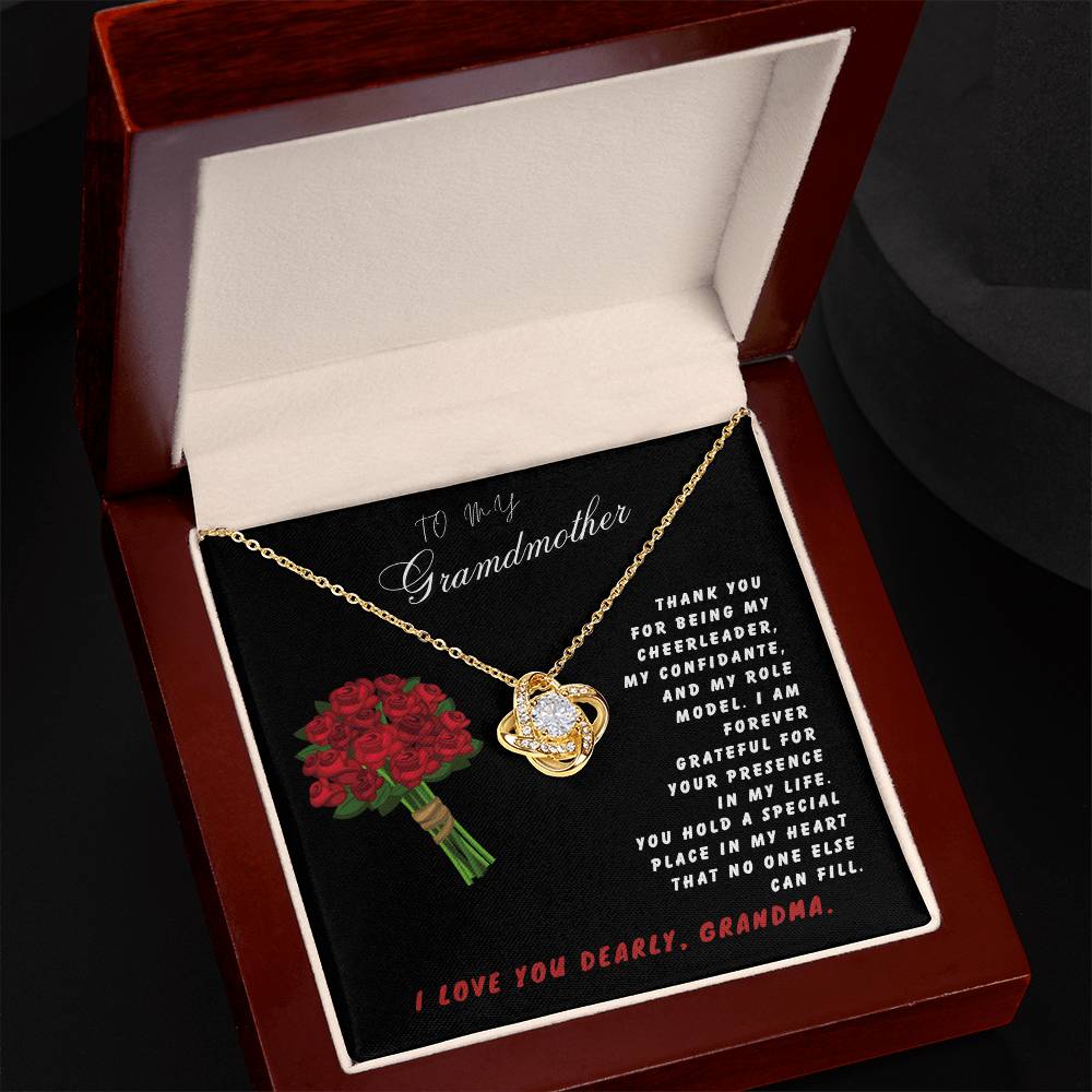 Grandmother Gift Necklace - Love Knot - Roses Black Card
