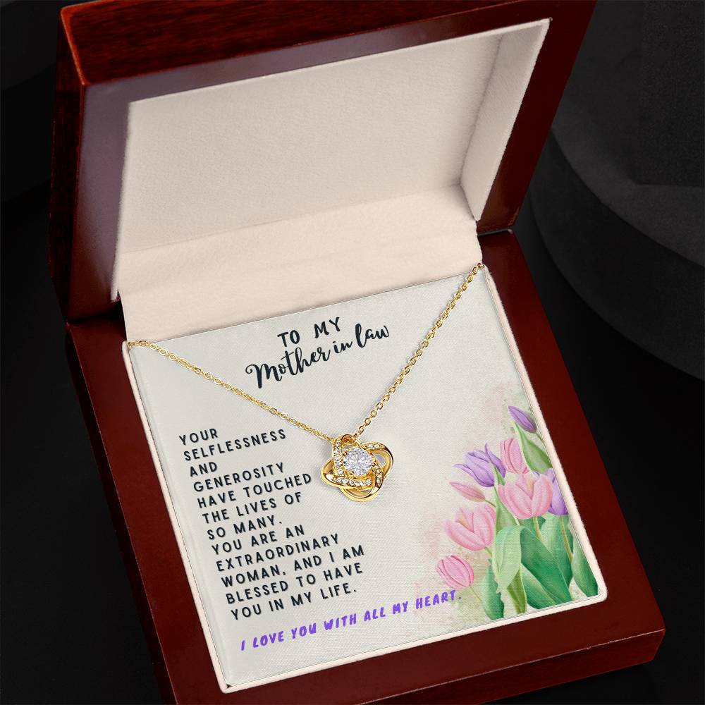 Mother In Law Gift Necklace - Love Knot - Tulips Beige Card