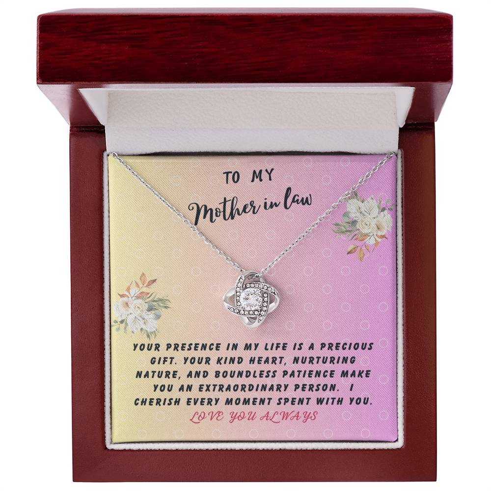 Mother In Law Gift Necklace - Love Knot - Precious Gift Pink Card