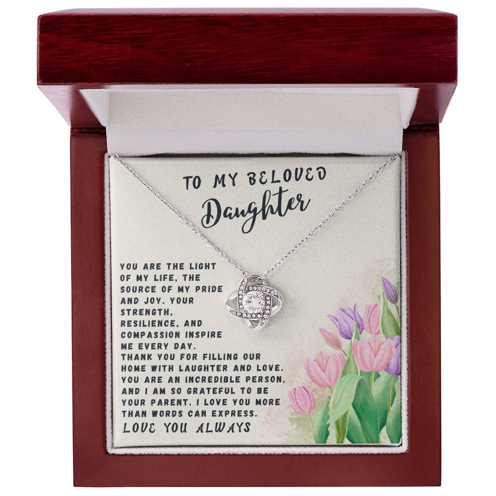Daughter Gift Necklace - Love Knot - Light Of My Life Cream Card