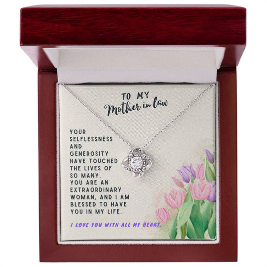 Mother In Law Gift Necklace - Love Knot - Tulips Beige Card