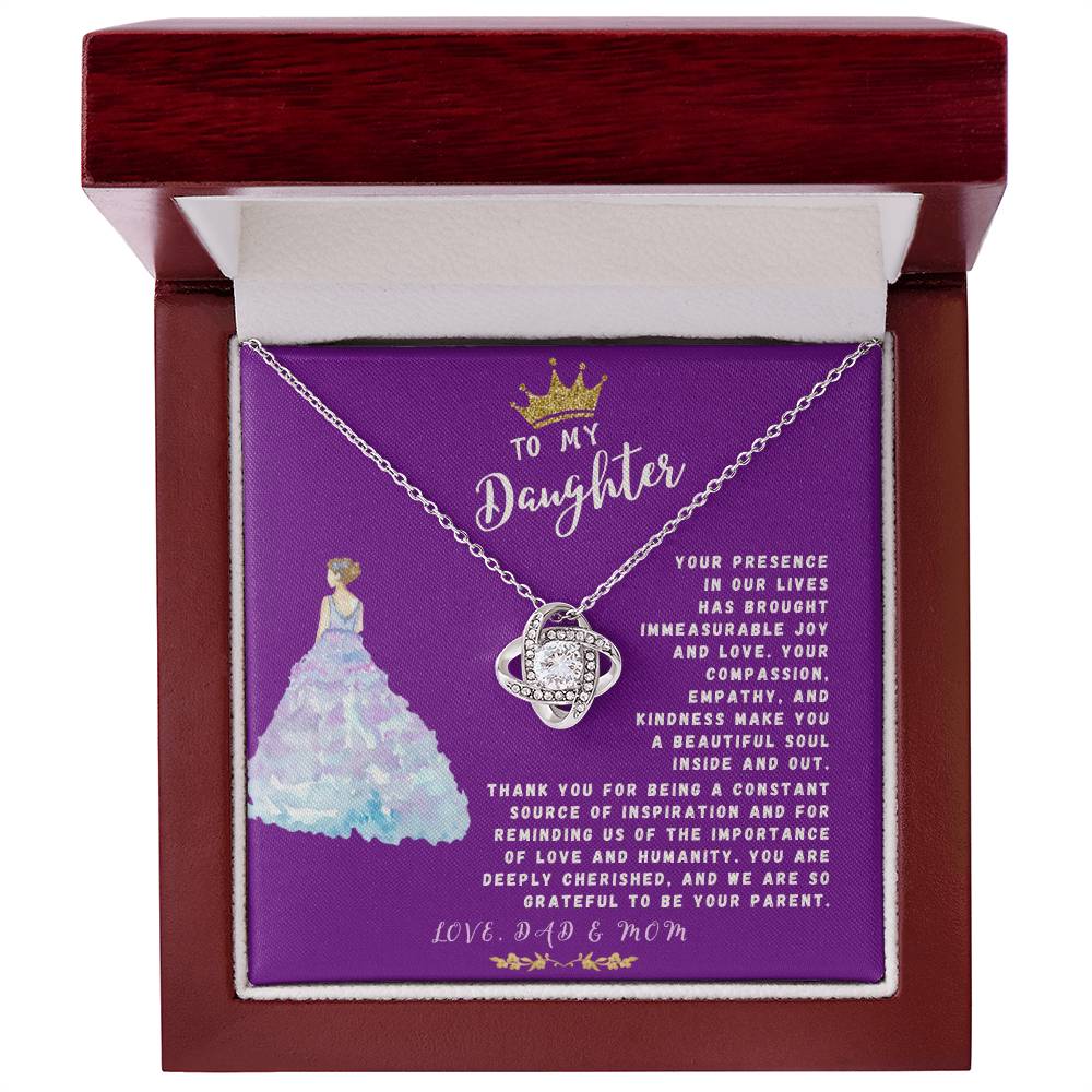 Daughter Gift Necklace - Love Knot - Brought Immeasurable Joy Purple Card