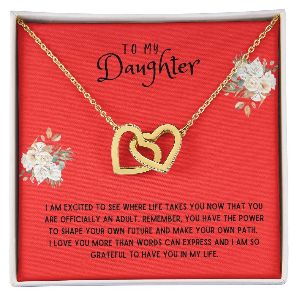 Daughter Gift Necklace - Interlocking Hearts -  - I Am Excited Red Card