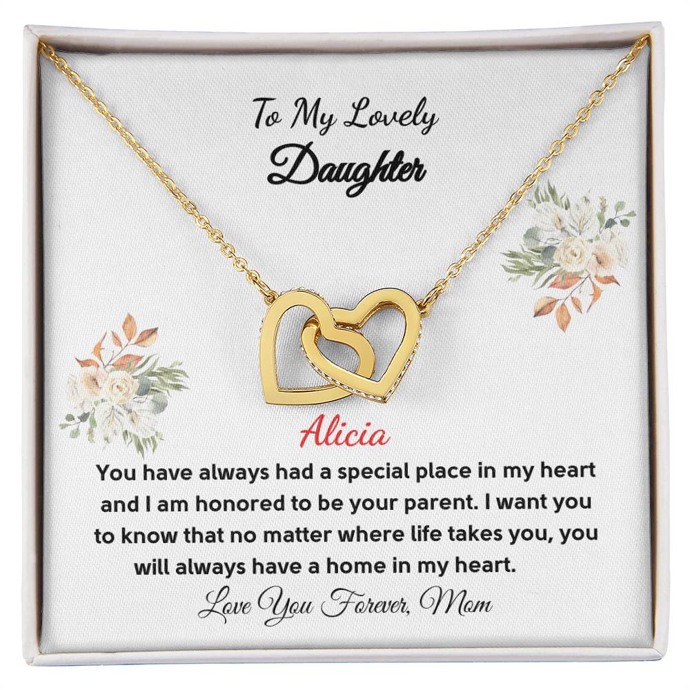 Personalized Gift Necklace - Daughter Gift - Interlocking Hearts - Floral White Card