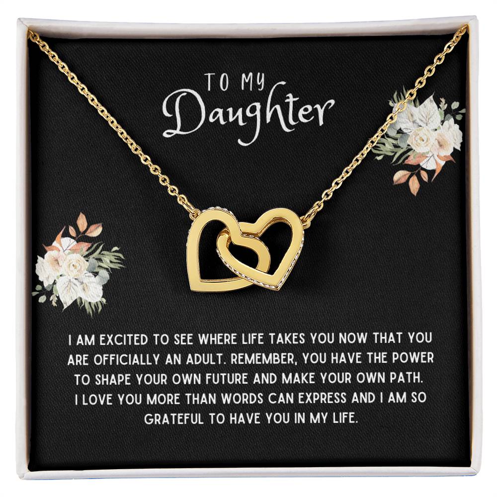 Daughter Gift Necklace - Interlocking Hearts - I Am Excited Black Card