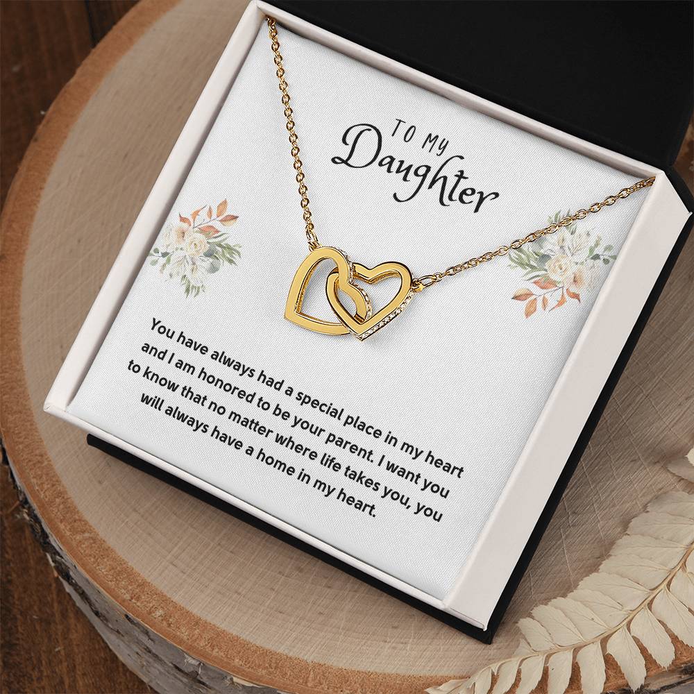 Daughter Gift Necklace - Interlocking Hearts - In My Heart White Card