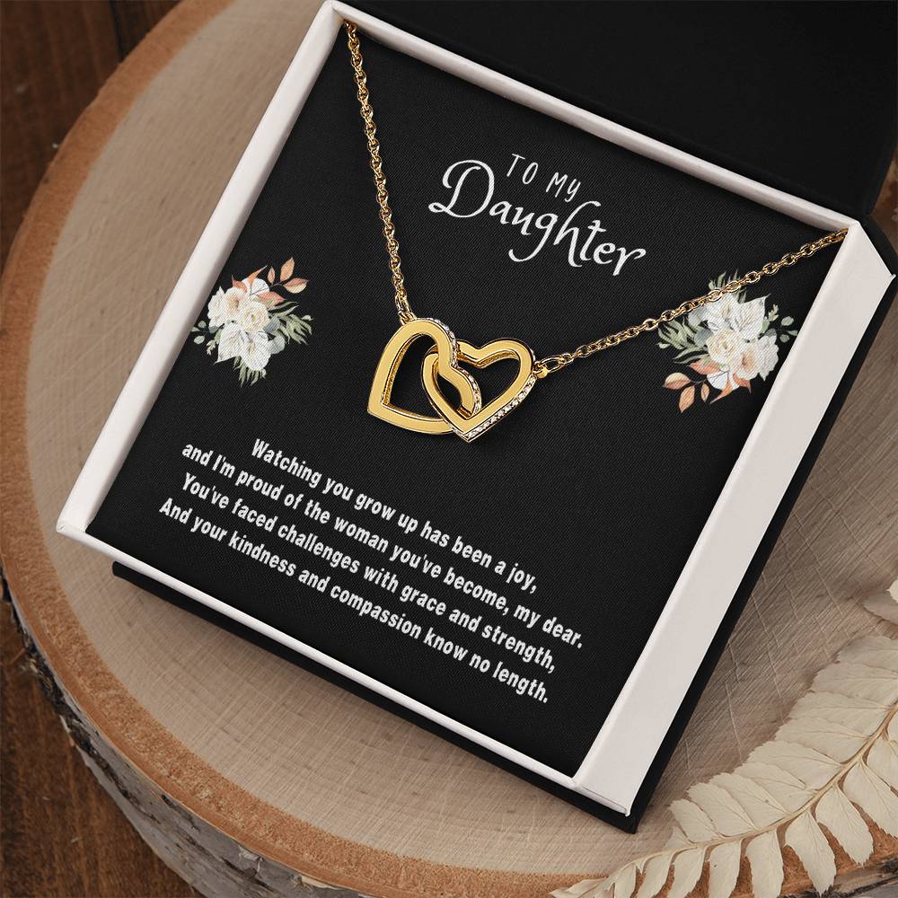 Daughter Gift Necklace - Interlocking Hearts - Watching You Grow Black Card
