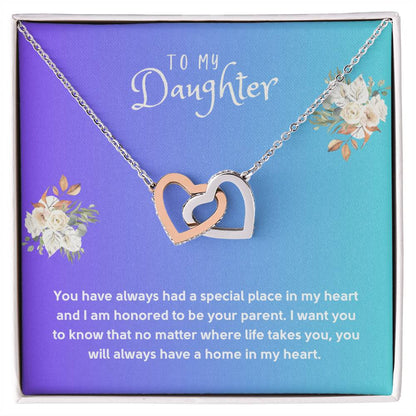 Daughter Gift Necklace - Interlocking Hearts - In My Heart Blue Card