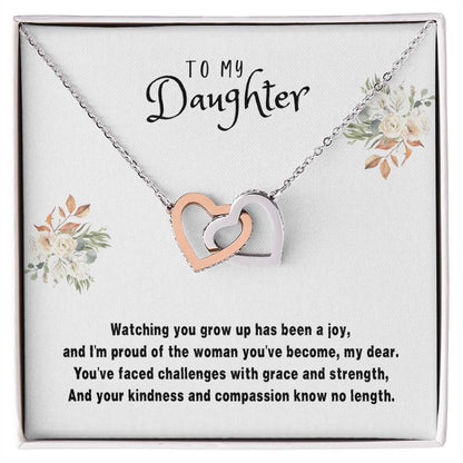 Daughter Gift Necklace - Interlocking Hearts - Watching You Grow White Card