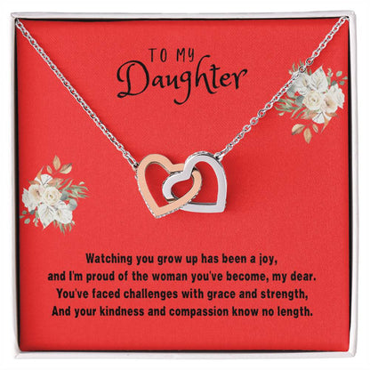 Daughter Gift Necklace - Interlocking Hearts - Watching You Grow Red Card