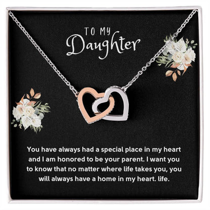 Daughter Gift Necklace - Interlocking Hearts - In My Heart Black Card