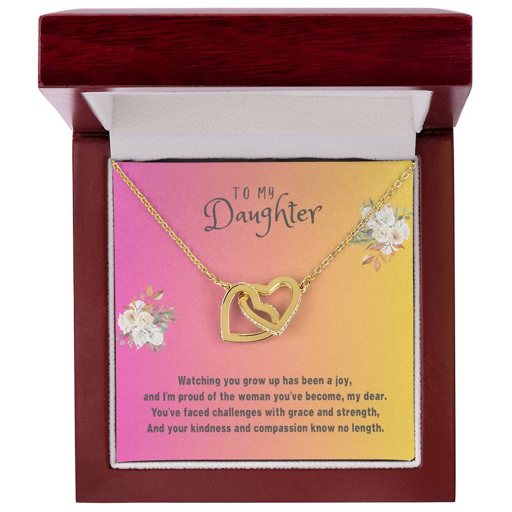 Daughter Gift Necklace - Interlocking Hearts - Watching You Grow Pink Card
