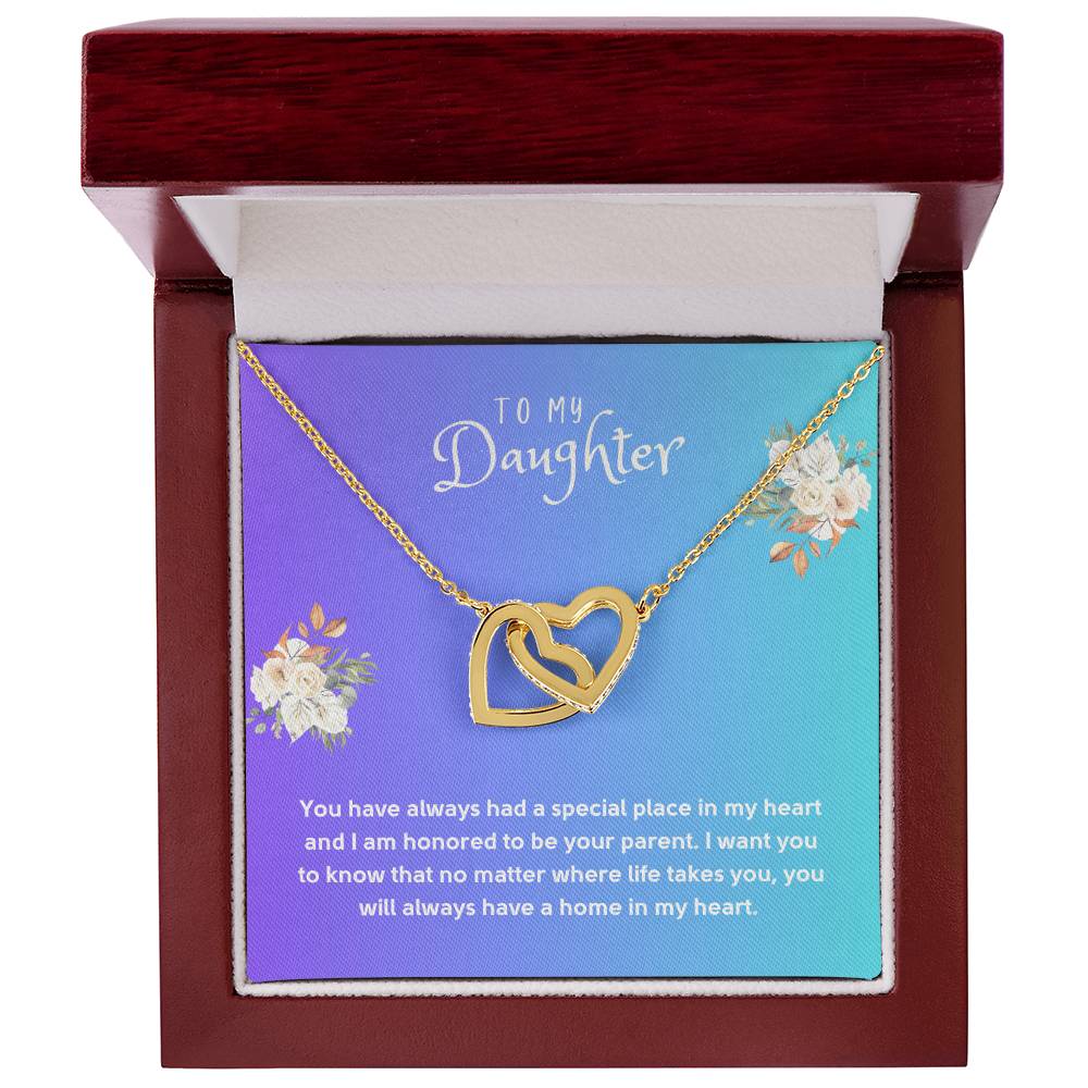 Daughter Gift Necklace - Interlocking Hearts - In My Heart Blue Card