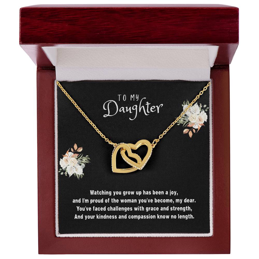 Daughter Gift Necklace - Interlocking Hearts - Watching You Grow Black Card