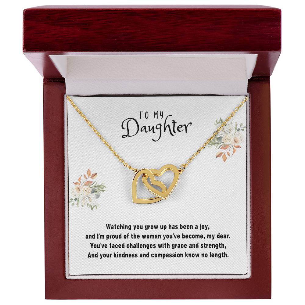 Daughter Gift Necklace - Interlocking Hearts - Watching You Grow White Card