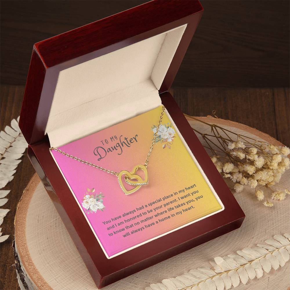 Daughter Gift Necklace - Interlocking Hearts - In My Heart Pink Card