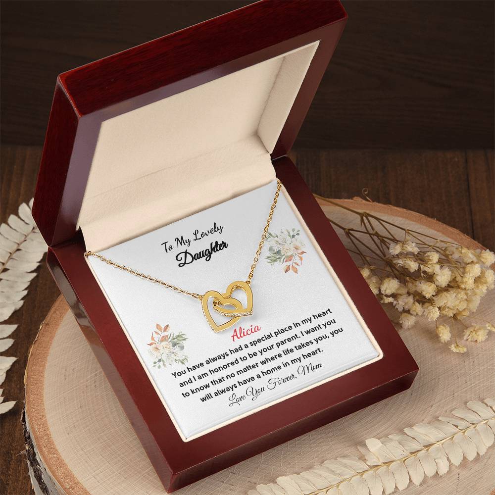 Personalized Gift Necklace - Daughter Gift - Interlocking Hearts - Floral White Card