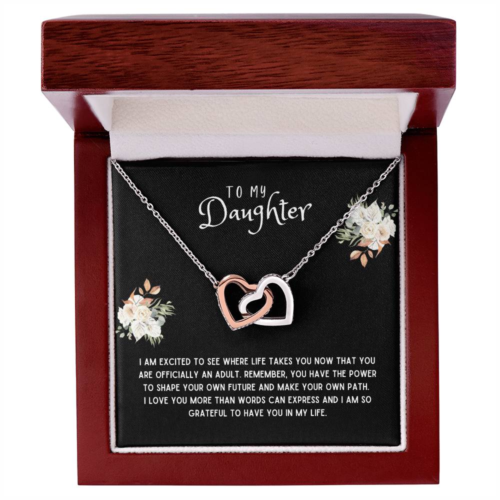 Daughter Gift Necklace - Interlocking Hearts - I Am Excited Black Card