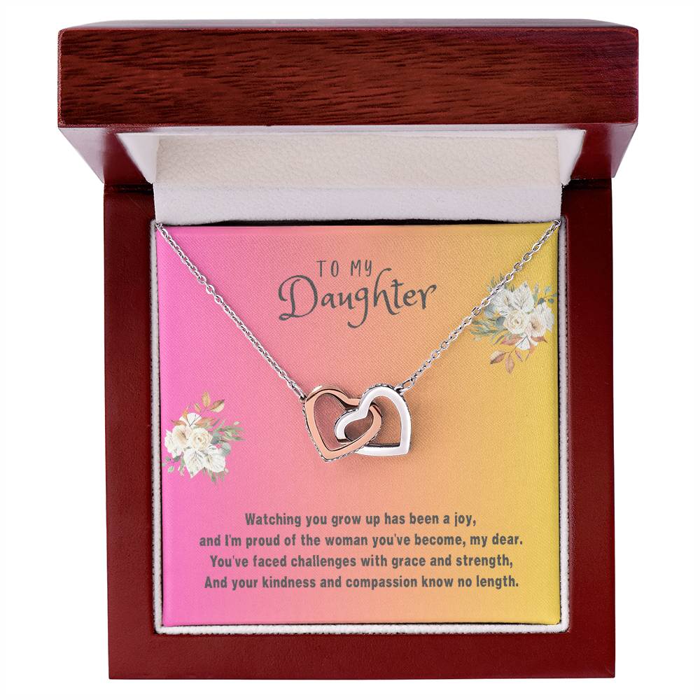 Daughter Gift Necklace - Interlocking Hearts - Watching You Grow Pink Card
