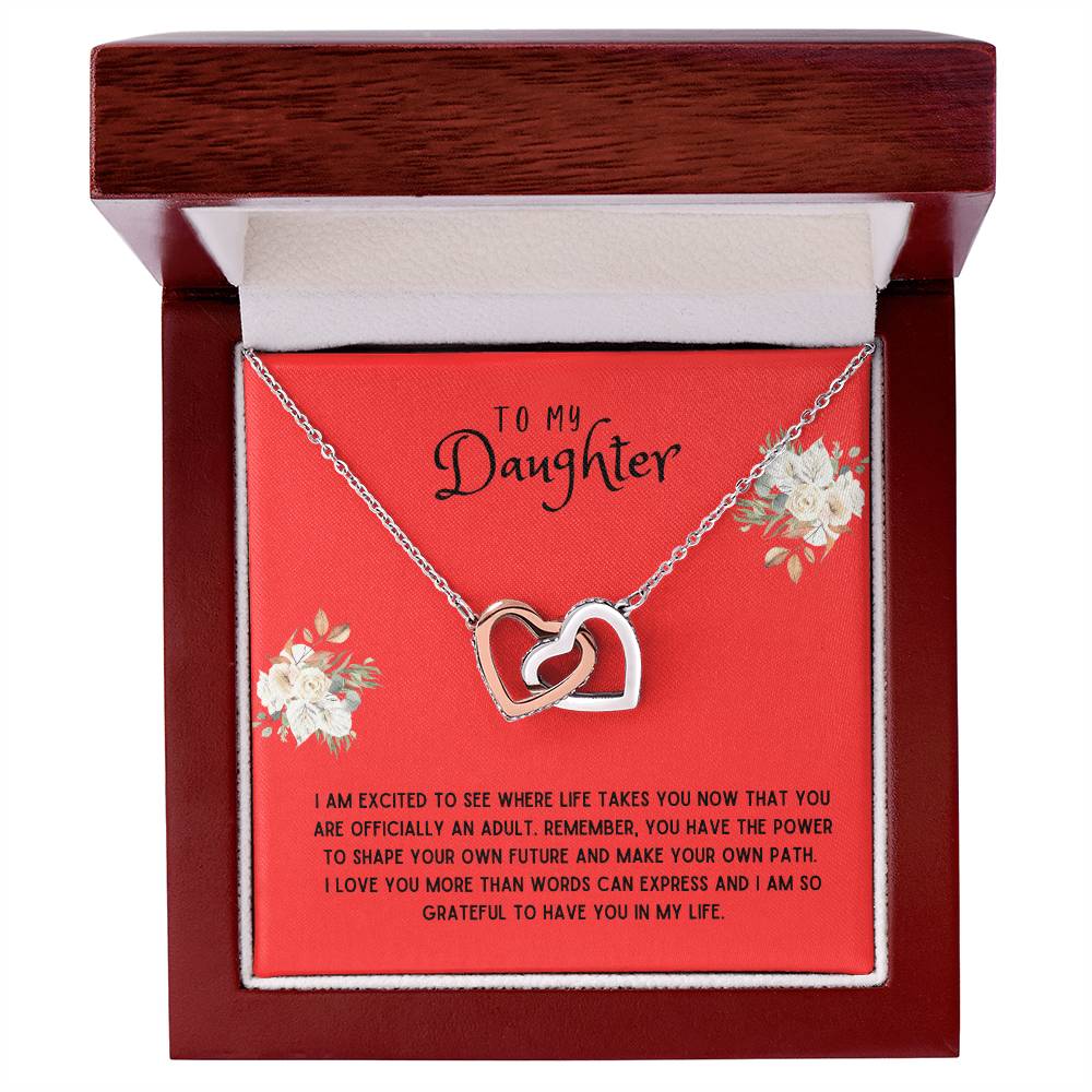 Daughter Gift Necklace - Interlocking Hearts -  - I Am Excited Red Card