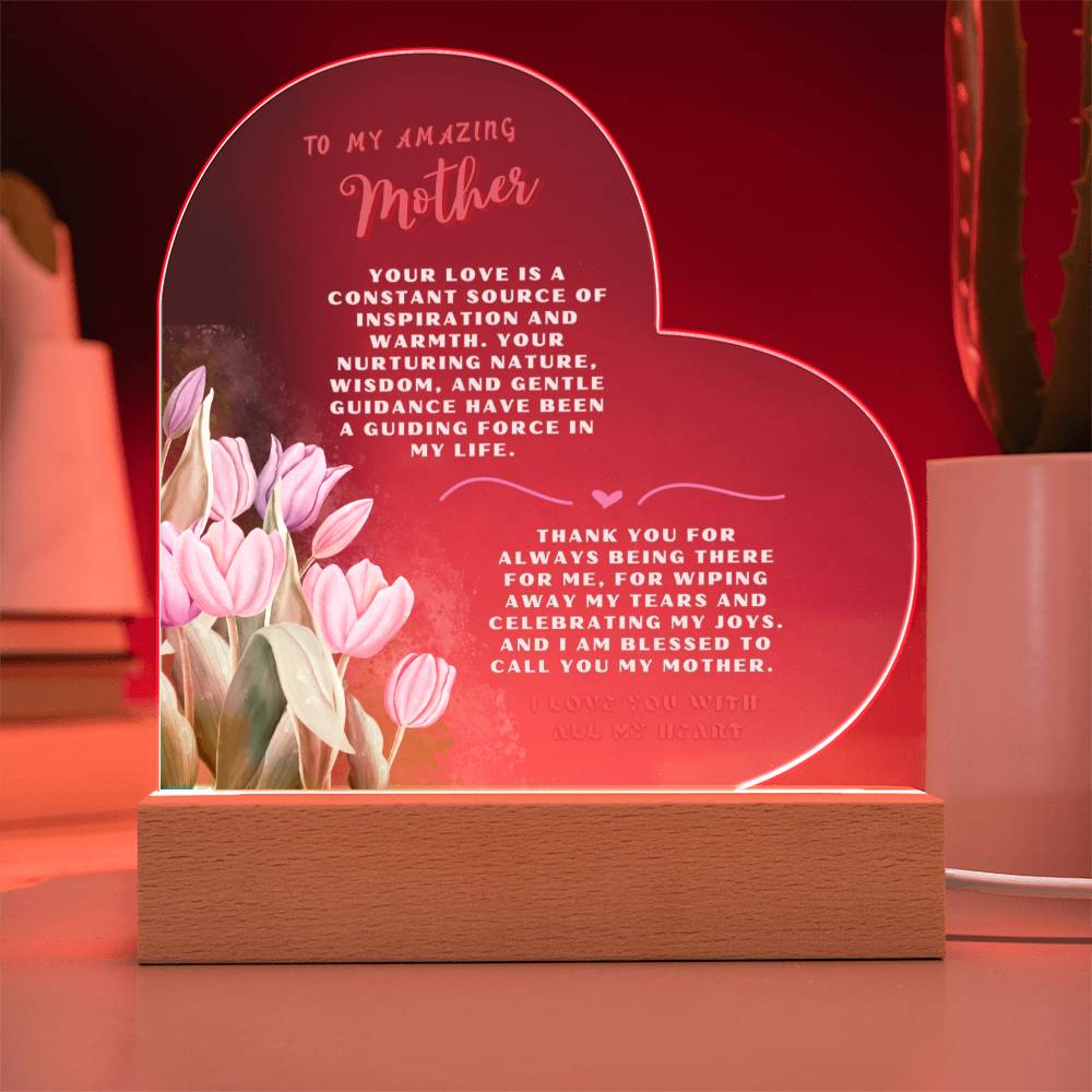 Mother Gift - Heart Interior Decor - Tulips (With Night Light Option)