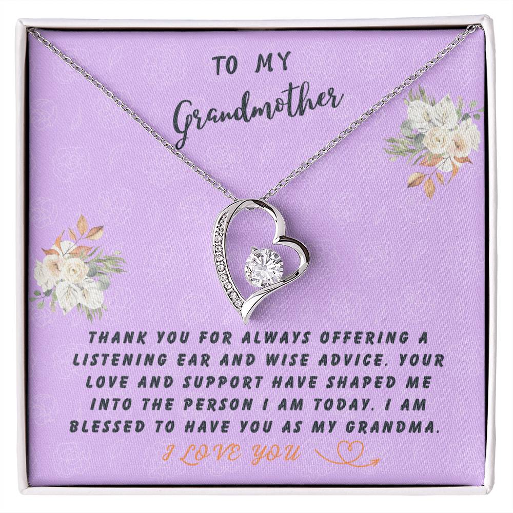 Grandmother Gift Necklace - Forever Love - Wise Advice Lavender Card