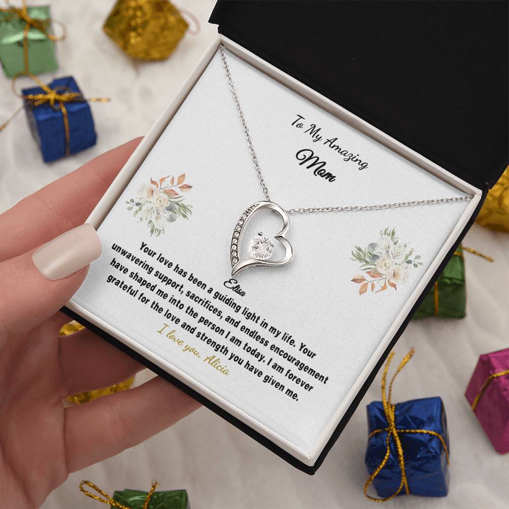 Personalized Gift Necklace - Mother Gift - Forever Love - Floral White Card