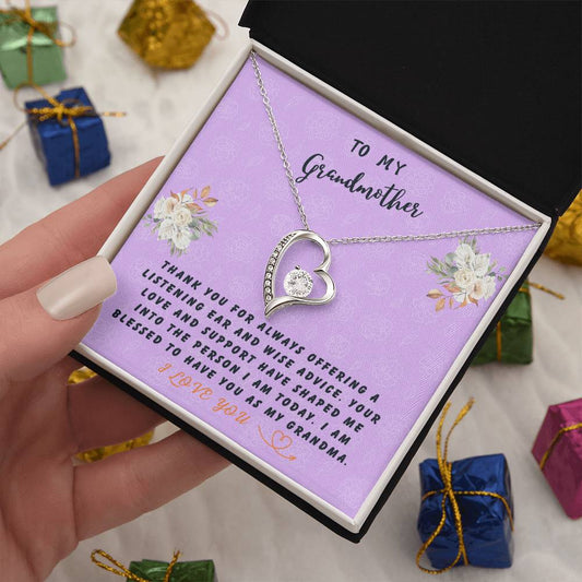 Grandmother Gift Necklace - Forever Love - Wise Advice Lavender Card