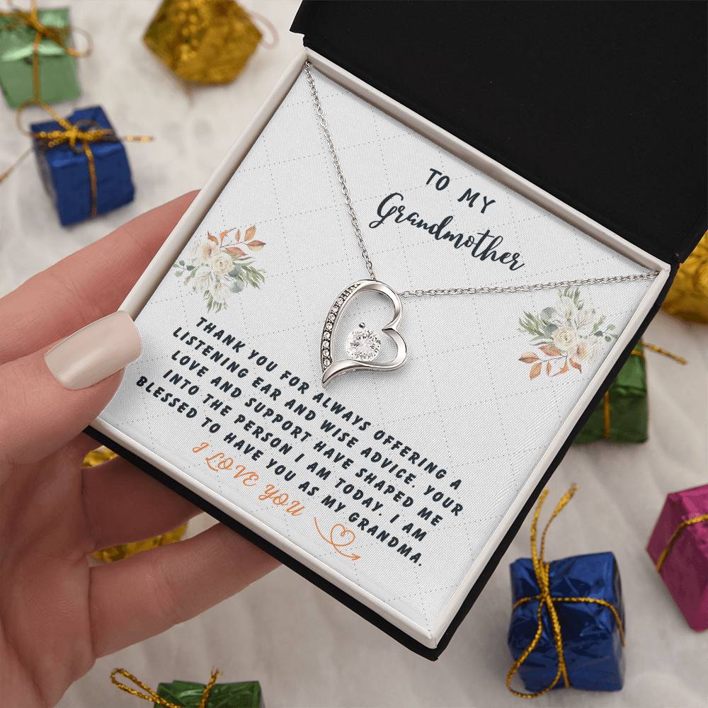 Grandmother Gift Necklace - Forever Love - Wise Advice White Card