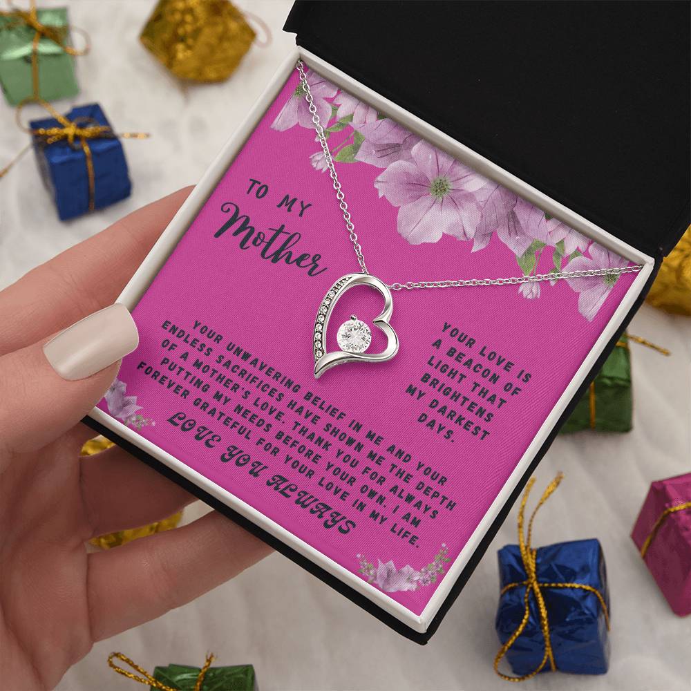 Mother Gift Necklace - Forever Love- Unwavering Belief Fushia Card