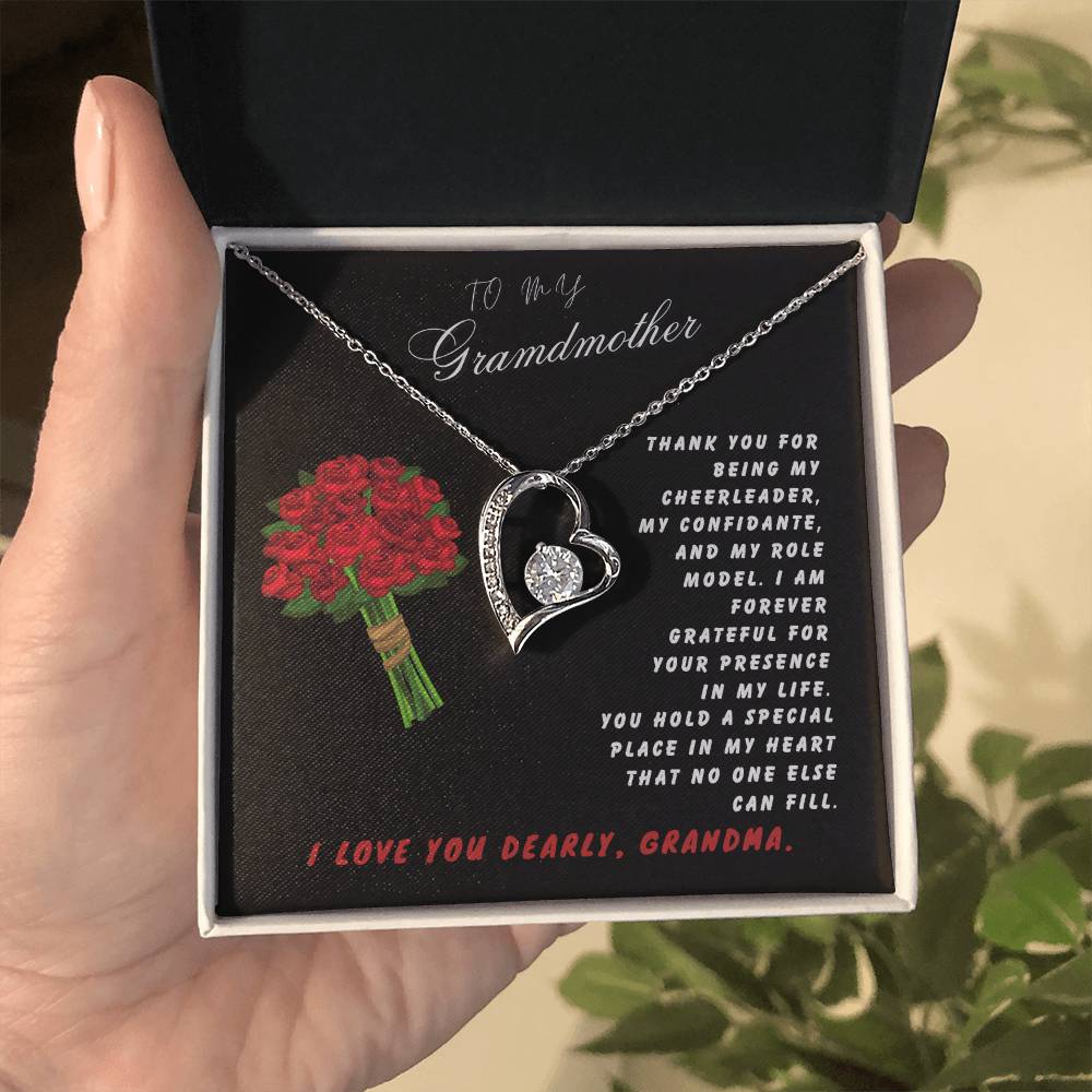 Grandmother Gift Necklace - Forever Love - Roses Black Card