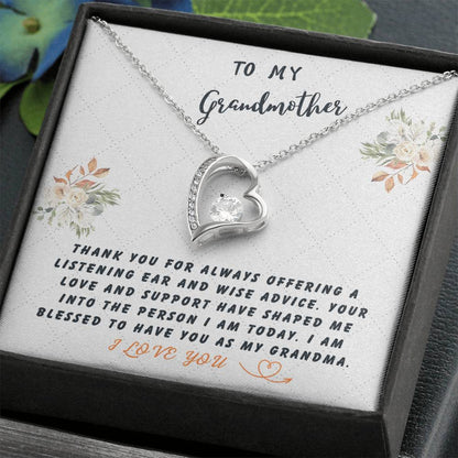 Grandmother Gift Necklace - Forever Love - Wise Advice White Card