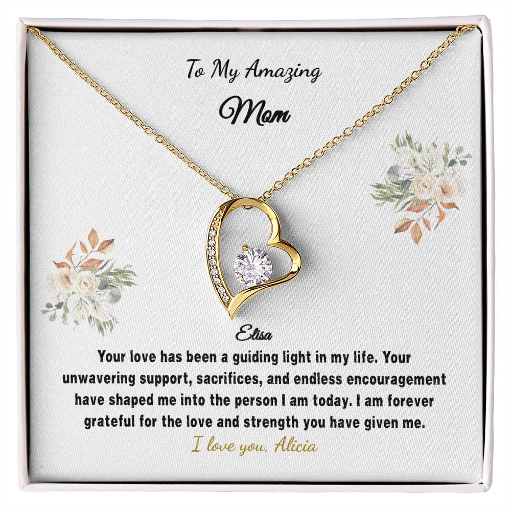 Personalized Gift Necklace - Mother Gift - Forever Love - Floral White Card