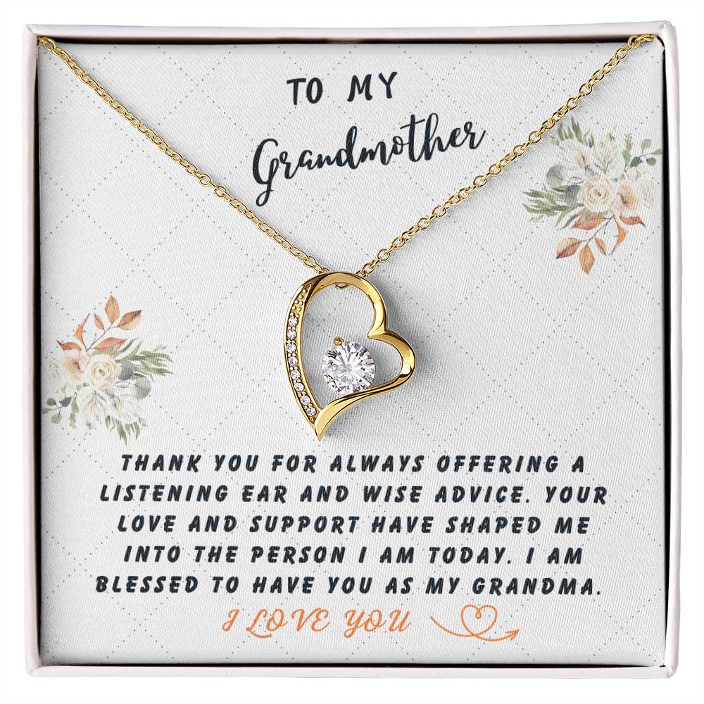 Grandmother Gift Necklace - Forever Love - Wise Advice White Card