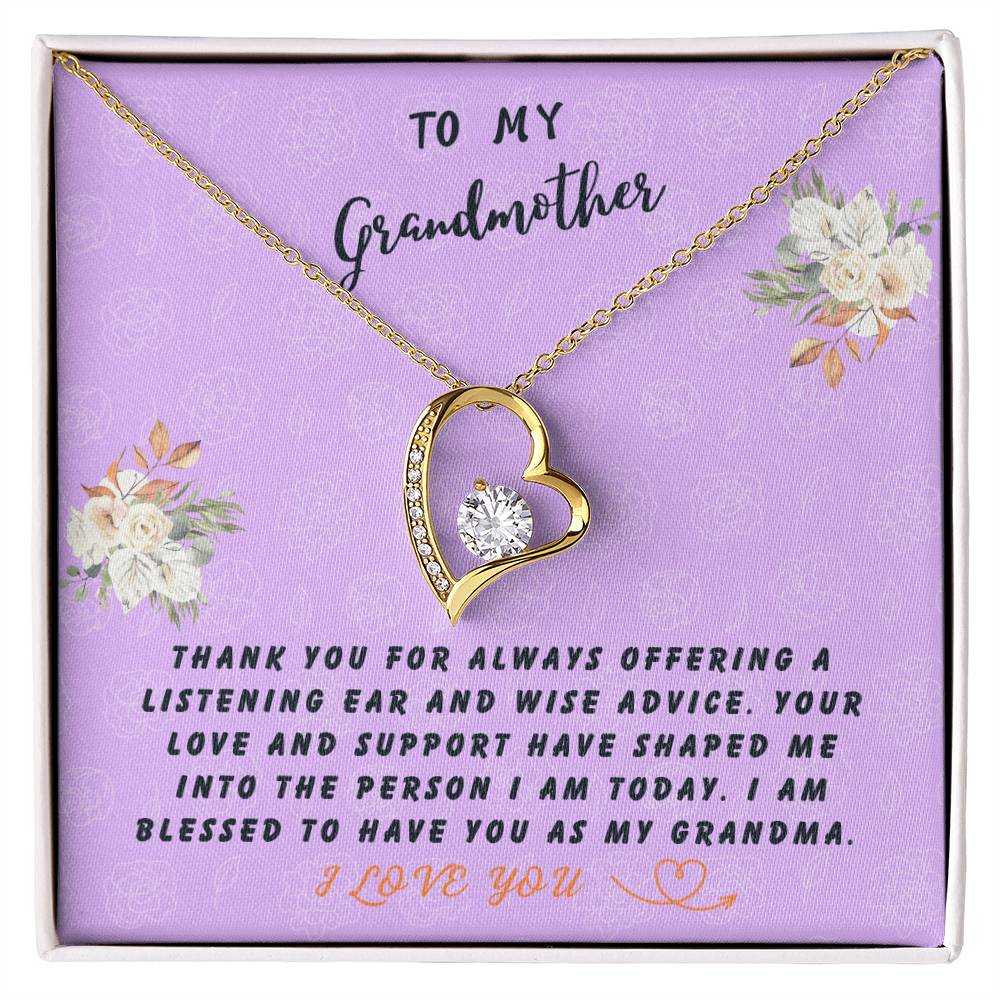 Grandmother Gift Necklace - Forever Love - Wise Advice Lavender Card
