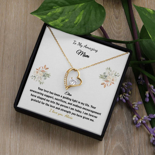 Personalized Gift Necklace - Mother Gift - Forever Love - Floral White Card