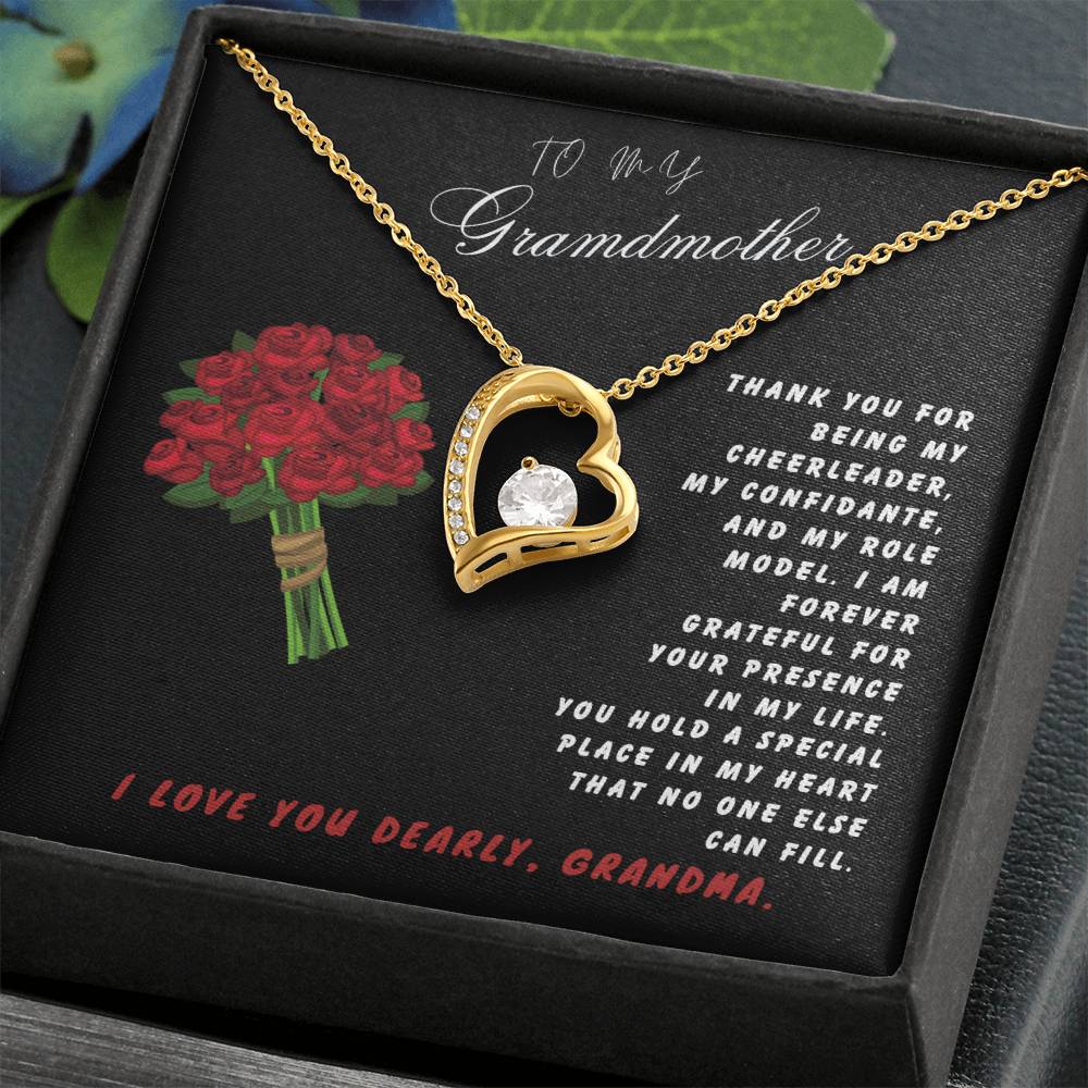 Grandmother Gift Necklace - Forever Love - Roses Black Card