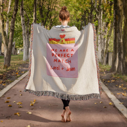 Personalized couple woven blanket with names for a perfect match wedding gift