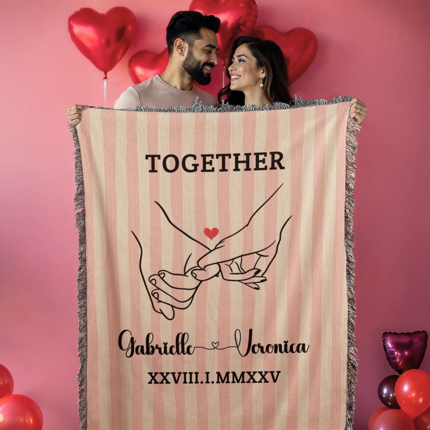 Custom Couples Woven Blanket, Personalized Name Striped Throw, Anniversary Gift, Engagement or Wedding Gift, Unique Holiday Gift For Him Her
