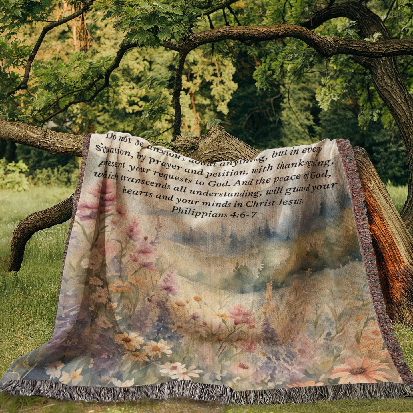 Personalized Woven Blanket with Bible Verse Wildflower Art Throw Bible Art Print Floral Scripture Christian Gift For Him Her