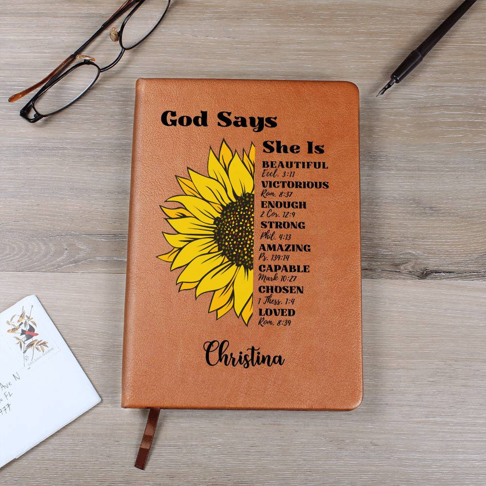 Personalized Prayer Journal for Women God Says She Is Positive Affirmations Leather Notebook Graduation Birthday Anniversary Christian Gifts